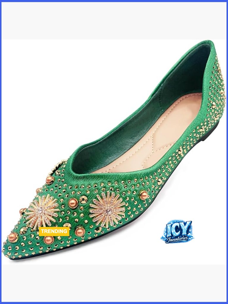 Sparkly Pointed Toe Flats With Memory Foam For Wedding Work Dance